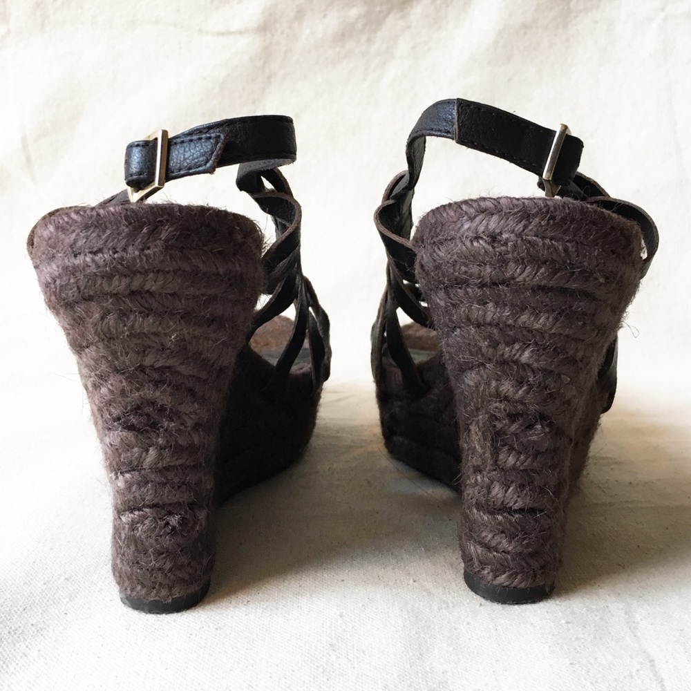 7FAM Dark Brown Leather Espadrilles Wedges Sz 8.5 - Picture 4 of 7